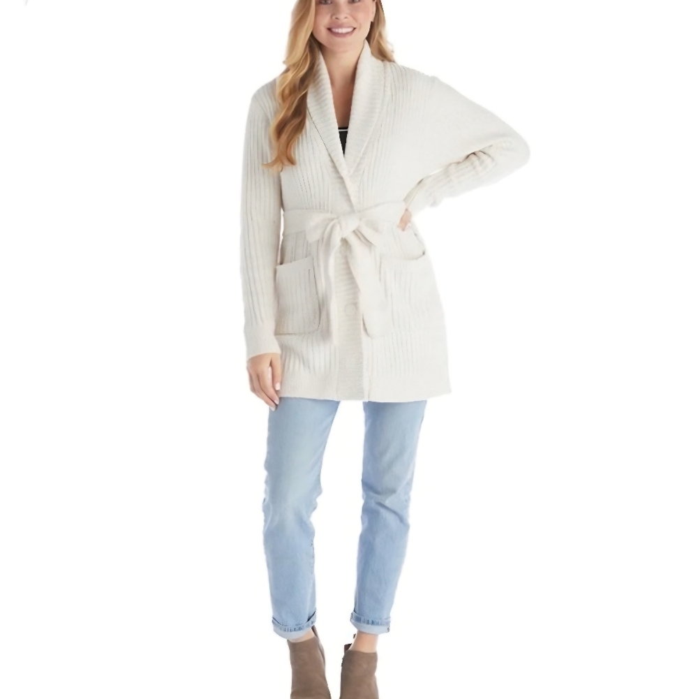 SOFTIES Marshmellow Cream Ribbed Button‎ Tie Front Cozy Cardigan Women's Size M